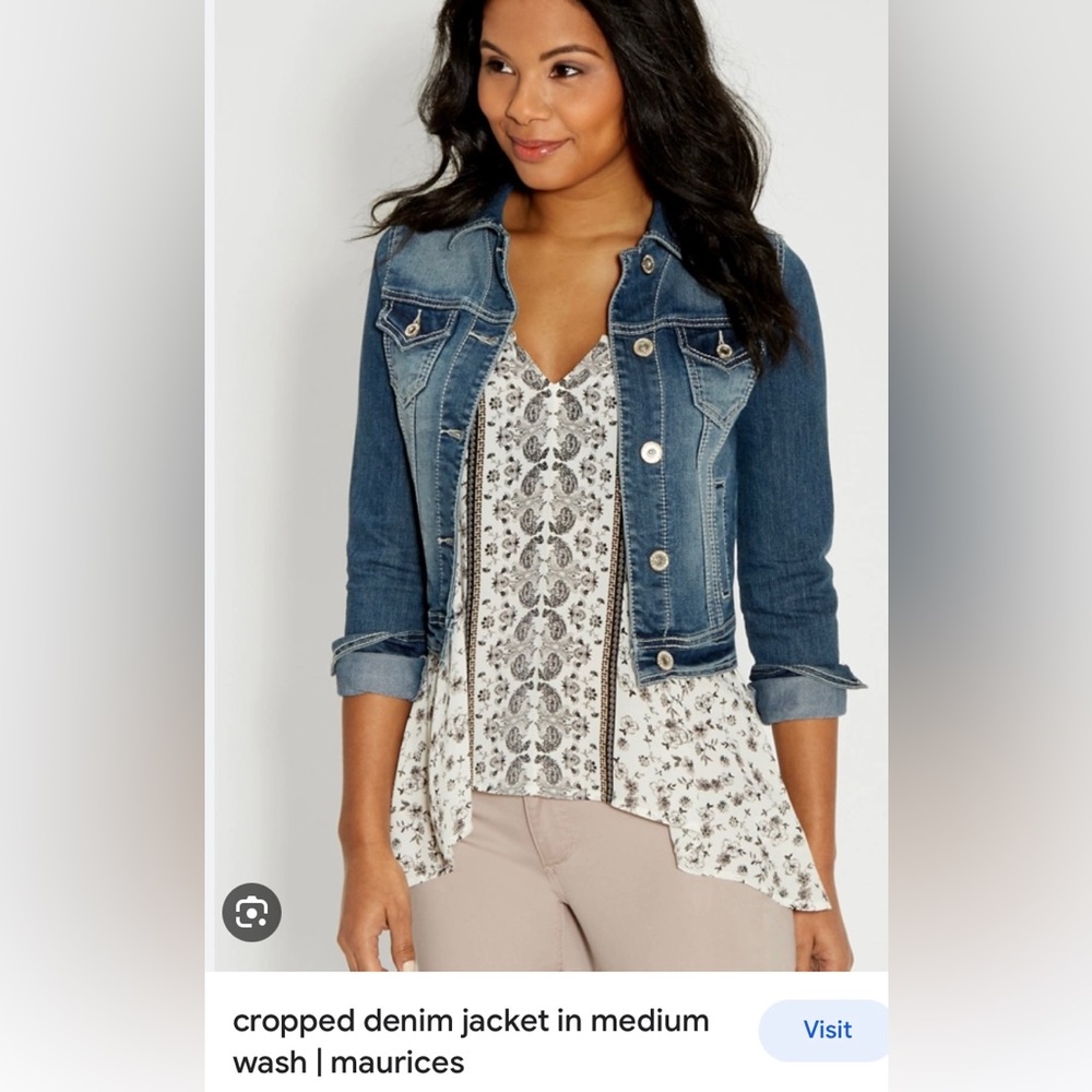 Maurices medium wash, distressed, cropped jeans jacket